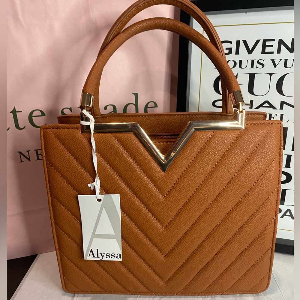 Tan Chevron Satchel Bag